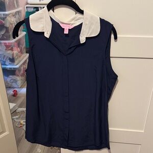 Lilly Pulitzer Navy Blouse with White Collar